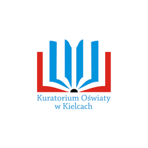 Logo Kuratorium Oświaty w Kielcach. Symbol otwartej książki w kolorach czerwonym, białym i niebieskim.