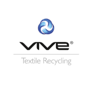 Logo Vive Textile Recycling. Symbol recyklingu nad nazwą firmy i hasłem.