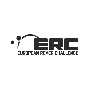 Logo European Rover Challenge. Kluczowe obiekty: nazwa ERC, napis "EUROPEAN ROVER CHALLENGE", stylizowany łuk z kropkami.