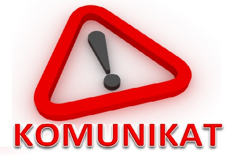 Czerwony trójkąt z wykrzyknikiem i napisem "KOMUNIKAT". Oznacza ważną informację.