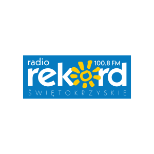 Logo Radia Rekord 100.8 FM Świętokrzyskie. Słońce w nazwie stacji.